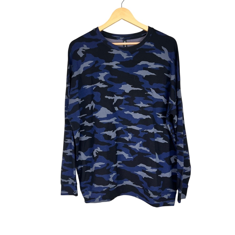 Athleta Mens Blue‎ Camo Crewneck Sweatshirt Large Tencel Blend Pullover
